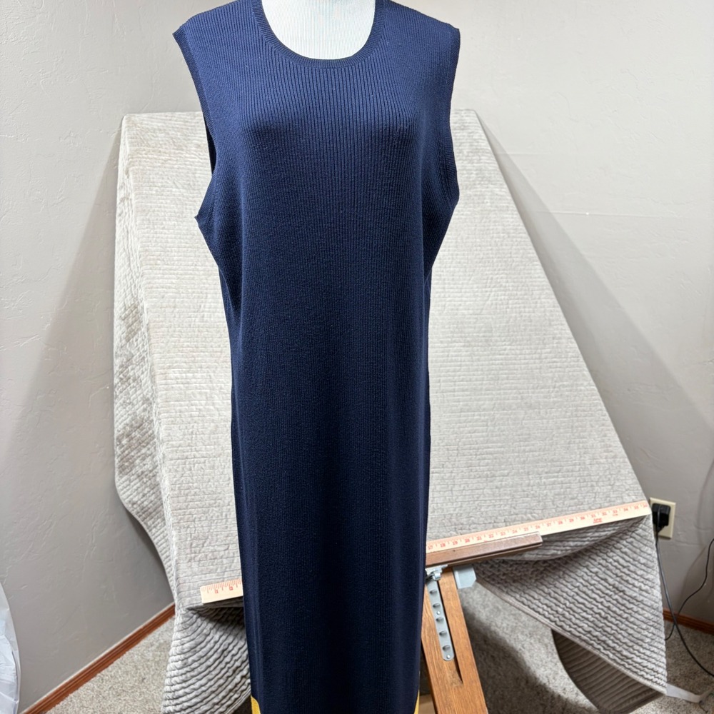 Polo Ralph Lauren Wool Ribbed Sleeveless Midi Dress Navy Yellow XXL NWT